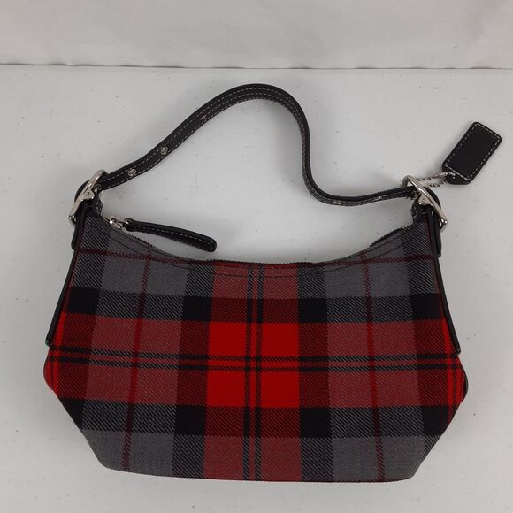 Coach Tartan Hampton Vintage Plaid Wool & Leather Small Demi Bag #8326 Red Black